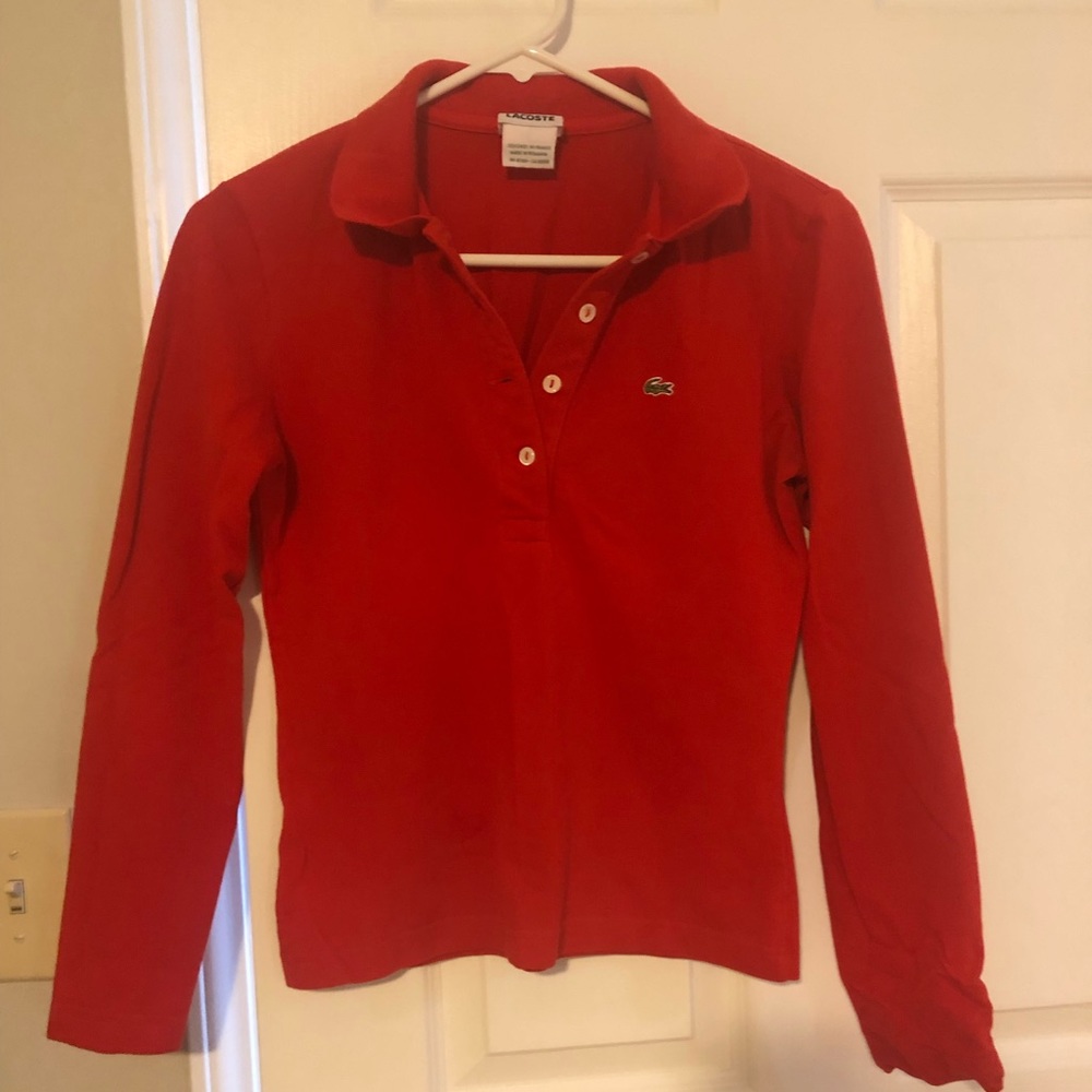 Lacoste long sleeve cerise pull over polo